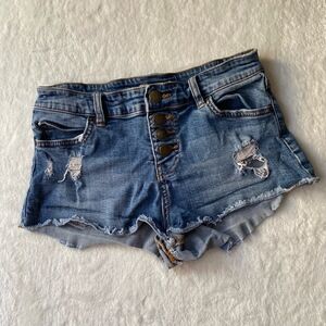 BILLABONG Shorts Distressed Cut off Exposed‎ Button Fly Size 24 Light Wash Y2K